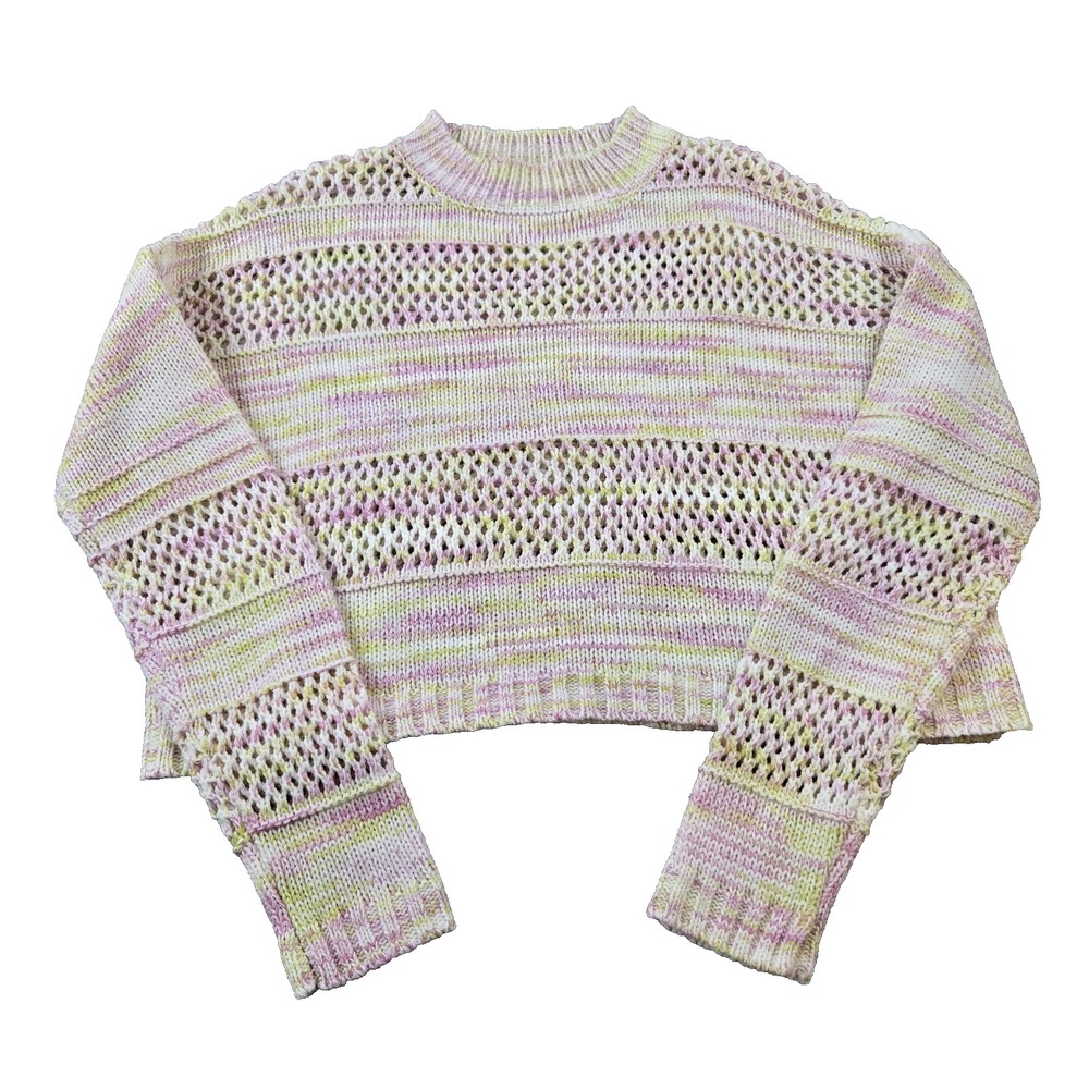 True Craft Women's Long Sleeve Open Knit Cropped Sweater